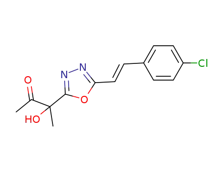 Molecular Structure of 1443438-81-0 (3-{5-[(E)-2-(4-chlorophenyl)-1-ethenyl]-1,3,4-oxadiazol-2-yl}-3-hydroxy-2-butanone)