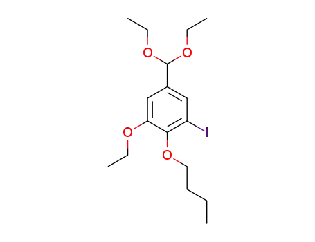 Molecular Structure of 1357166-87-0 (2-butoxy-1-ethoxy-5-(diethoxymethyl)-3-iodobenzene)