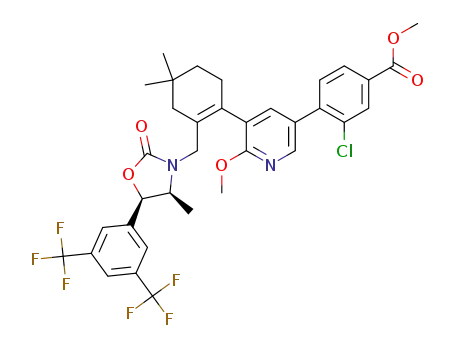 Molecular Structure of 1621254-23-6 (methyl 4-(3-(2-(((4S,5R)-5-(3,5-bis(trifluoromethyl)phenyl)-4-methyl-2-oxooxazolidin-3-yl)methyl)-4,4-dimethylcyclohex-1-enyl)-2-methoxypyridin-5-yl)-3-chlorobenzoate)