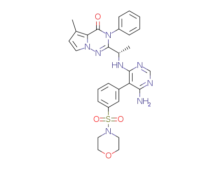 Molecular Structure of 1605328-33-3 ((S)-2-(1-((6-amino-5-(3-(morpholinosulfonyl)phenyl)pyrimidin-4-yl)amino)ethyl)-5-methyl-3-phenylpyrrolo[2,1-f][1,2,4]triazin-4(3H)-one)