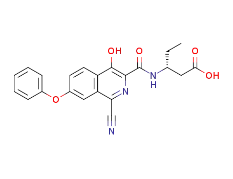 Molecular Structure of 1455088-26-2 (3-(R)-[(1-cyano-4-hydroxy-7-phenoxyisoquinoline-3-carbonyl)amino]pentanoic acid)