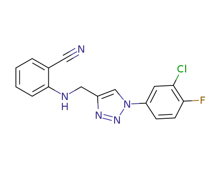 Molecular Structure of 1574305-90-0 (2-((1-(3-chloro-4-fluorophenyl)-1H-1,2,3-triazol-4-yl)methylamino)benzonitrile)