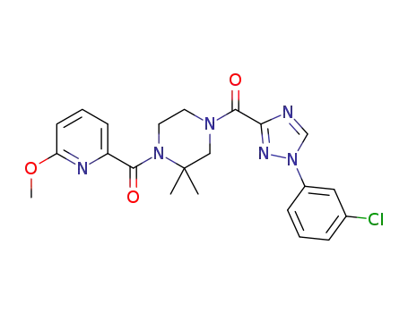Molecular Structure of 1443758-32-4 ({4-[1-(3-chloro-phenyl)-1H-[1,2,4]triazole-3-carbonyl]-2,2-dimethyl-piperazin-1-yl}-(6-methoxy-pyridin-2-yl)-methanone)