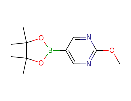 Molecular Structure of 1052686-60-8 (2-methoxy-5-(4,4,5,5-tetramethyl-1,3,2-dioxaborolan-2-yl)pyrimidine)