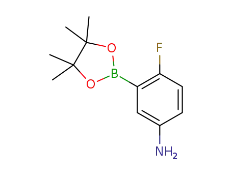 Molecular Structure of 1152441-29-6 (4-fluoro-3-(4,4,5,5-tetramethyl-1,3,2-dioxaborolan-2-yl)aniline)