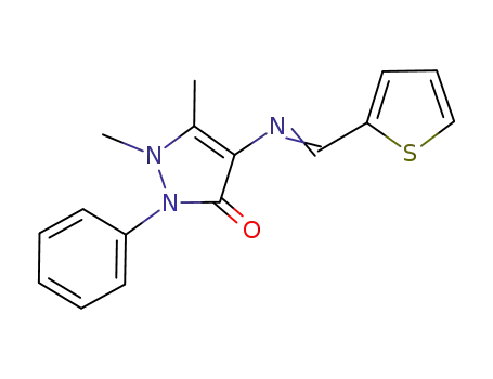 Molecular Structure of 105949-51-7 (3H-Pyrazol-3-one,
1,2-dihydro-1,5-dimethyl-2-phenyl-4-[(2-thienylmethylene)amino]-)