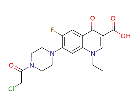 Molecular Structure of 135038-33-4 (7-(4-(2-chloroacetyl)piperazin-1-yl)-1-ethyl-6-fluoro-4-oxo-1,4-dihydroquinoline-3-carboxylic acid)
