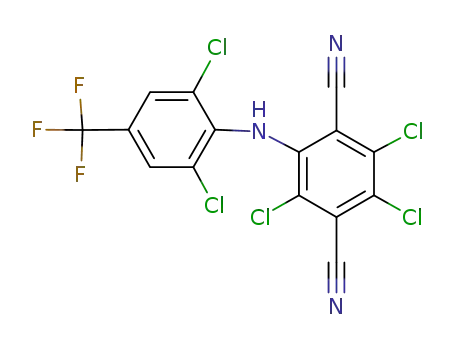 Molecular Structure of 1416421-46-9 (2,3,5-trichloro-6-(2,6-dichloro-4-(trifluoromethyl)phenylamino)terephthalonitrile)