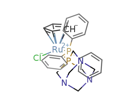 Molecular Structure of 877864-62-5 ([(η<sup>5</sup>-cyclopentadienyl)Ru(1,3,5-triaza-7-phosphaadamantane)(PPh<sub>3</sub>)Cl])
