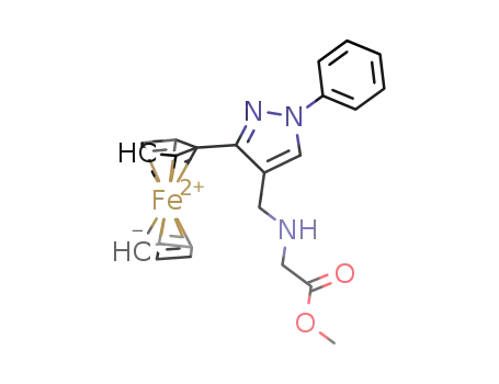 Molecular Structure of 1259930-83-0 (methyl 2-[(1-phenyl-3-ferrocenyl-1-pyrazol-4-yl)methyl-amino]acetate)