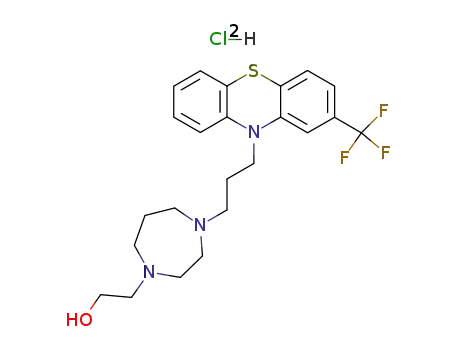 Molecular Structure of 1256-01-5 (hexahydro-4-[3-[2-(trifluoromethyl)-10H-phenothiazin-10-yl]propyl]-1H-1,4-diazepine-1-ethanol dihydrochloride)