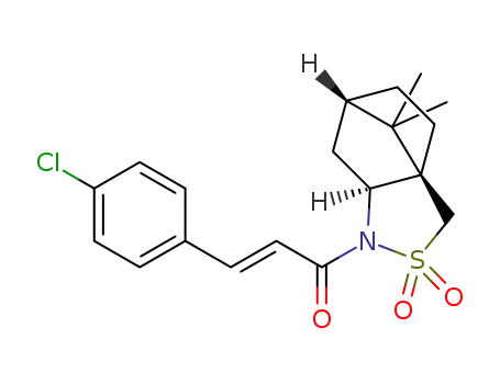 (E)-3-(4-chlorophenyl)-1-((3aR,6S,7aS)-8,8-dimethyl-2,2-dioxidohexahydro-1H-3a,6-methanobenzo[c]isothiazol-1-yl)prop-2-en-1-one