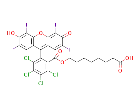 Molecular Structure of 936258-01-4 (8-((2,3,4,5-tetrachloro-6-(6-hydroxy-2,4,5,7-tetraiodo-3-oxo-3H-xanthen-9-yl)benzoyl)oxy)octanoic acid)
