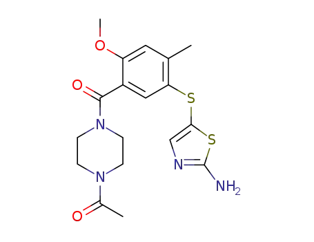 Molecular Structure of 439578-98-0 (1-(4-(5-(2-aMinothiazol-5-ylthio)-2-Methoxy-4-Methylbenzoyl)piperazin-1-yl)ethanone)