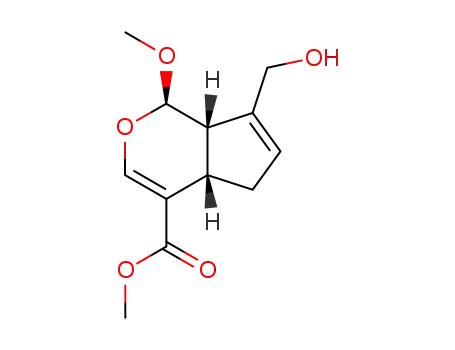 Molecular Structure of 69977-52-2 (methyl (1R,4aS,7aS)-7-(hydroxymethyl)-1-methoxy-1,4a,5,7a-tetrahydrocyclopenta[c]pyran-4-carboxylate)