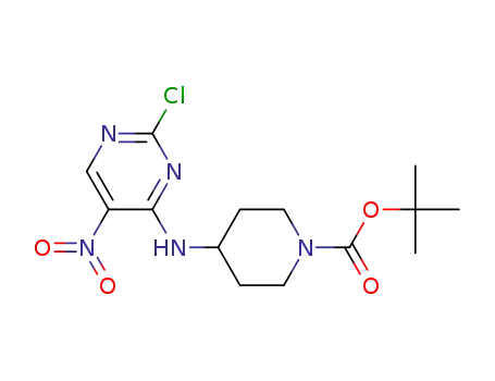 Molecular Structure of 1124330-16-0 (tert-butyl 4-((2-chloro-5-nitropyrimidin-4-yl)amino)piperidine-1-carboxylate)