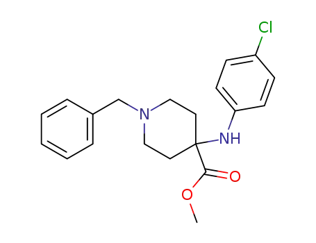 Molecular Structure of 849106-07-6 (4-Piperidinecarboxylic acid,
4-[(4-chlorophenyl)amino]-1-(phenylmethyl)-, methyl ester)