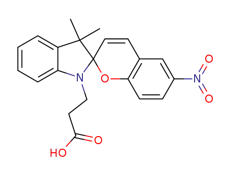 Molecular Structure of 55779-26-5 (1-(beta-carboxyethyl)-3,3-dimethyl-6'-nitrospiro(indoline- 2,2'-2H-benzopyran))