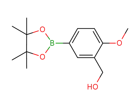 Molecular Structure of 1009303-77-8 (2-METHOXY-5-(4,4,5,5-TETRAMETHYL-1,3,2-DIOXABOROLAN-2-YL)-BENZENEMETHANOL)