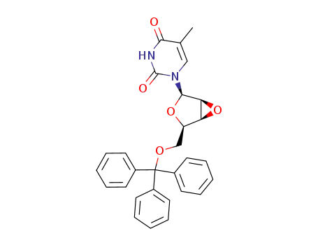Molecular Structure of 115913-84-3 (1-(2,3-anhydro-5-O-trityl-beta-D-glycero-pentofuranosyl)-5-methylpyrimidine-2,4(1H,3H)-dione)