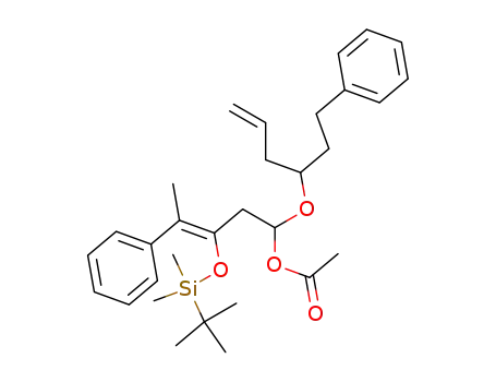 Molecular Structure of 820963-57-3 (3-Penten-1-ol,
3-[[(1,1-dimethylethyl)dimethylsilyl]oxy]-4-phenyl-1-[[1-(2-phenylethyl)-3-
butenyl]oxy]-, acetate, (3Z)-)