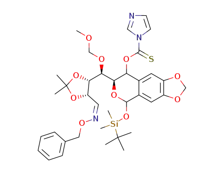 Imidazole-1-carbothioic acid O-[(R)-7-{(S)-[(4S,5S)-5-(benzyloxyimino-methyl)-2,2-dimethyl-[1,3]dioxolan-4-yl]-methoxymethoxy-methyl}-5-(tert-butyl-dimethyl-silanyloxy)-7,8-dihydro-5H-[1,3]dioxolo[4,5-g]isochromen-8-yl] ester