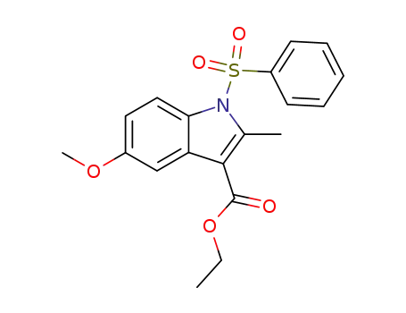 Molecular Structure of 80191-95-3 (1H-Indole-3-carboxylic acid, 5-methoxy-2-methyl-1-(phenylsulfonyl)-,
ethyl ester)