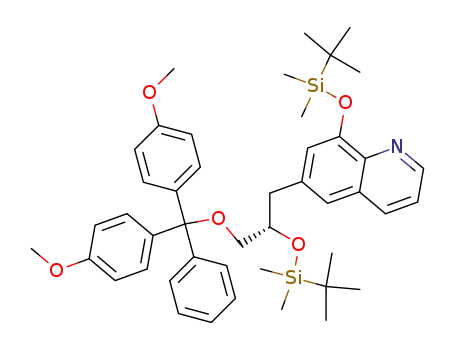 Molecular Structure of 834906-33-1 (Quinoline,
6-[(2S)-3-[bis(4-methoxyphenyl)phenylmethoxy]-2-[[(1,1-dimethylethyl)di
methylsilyl]oxy]propyl]-8-[[(1,1-dimethylethyl)dimethylsilyl]oxy]-)