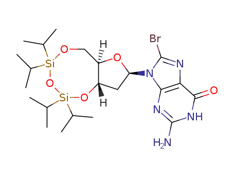 Molecular Structure of 769141-88-0 (8-Bromo-N9-[3’,5’-O-(1,1,3,3-tetrakis(isopropyl)-1,3-disiloxanediyl)--D-2’-deoxyribofuranosyl]guanine)