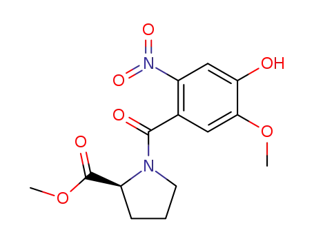 Molecular Structure of 175409-49-1 (methyl-(2S)-N-[4-hydroxy-5-methoxy-2-nitrobenzoyl]pyrrolidine-2-carboxylate)