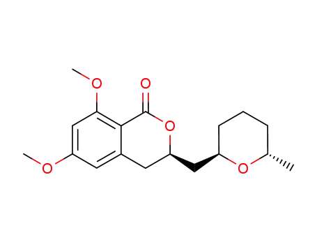 Molecular Structure of 35931-68-1 ((R)-3,4-dihydro-3-(((2R,6S)-tetrahydro-6-methyl-2H-pyran-2-yl)methyl)-6,8-dimethoxyisochromen-1-one)