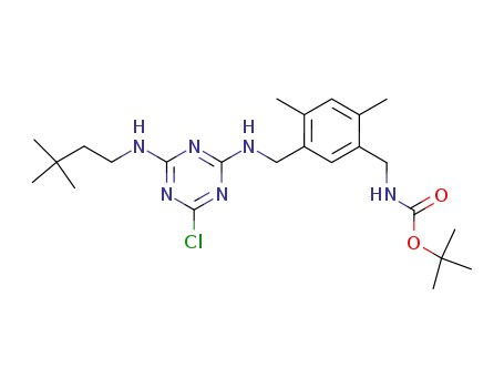 Molecular Structure of 154621-53-1 (2-chloro-4-(neohexylamino)-6-<(3-((N'-((tert-butyloxy)carbonyl)amino)methyl)-4,6-dimethylbenzyl)amino>-1,3,5-triazine)