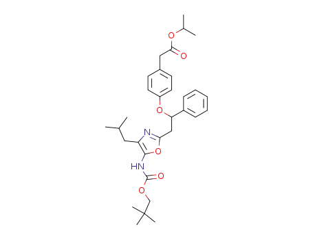 Molecular Structure of 127086-99-1 (2-<2-phenyl-2-<4-<(isopropoxycarbonyl)methyl>phenoxy>ethyl>-4-isobutyl-5-<(tert-butyloxycarbonyl)amino>oxazole)