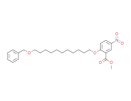 Molecular Structure of 807631-38-5 (Benzoic acid, 5-nitro-2-[[11-(phenylmethoxy)undecyl]oxy]-, methyl ester)