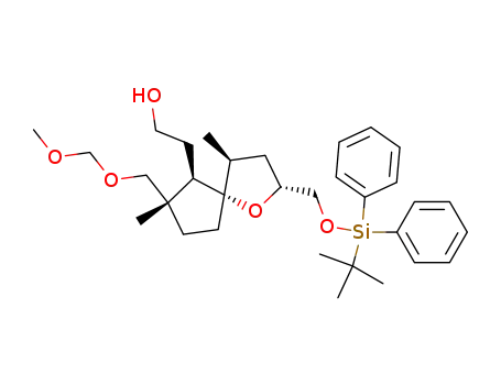 Molecular Structure of 890027-63-1 (2-[(2R,4S,5S,6R,7S)-2-{[(tert-butyldiphenylsilyl)oxy]methyl}-7-[(methoxymethoxy)methyl]-4,7-dimethyl-1-oxaspiro[4.4]nonan-6-yl]ethan-1-ol)