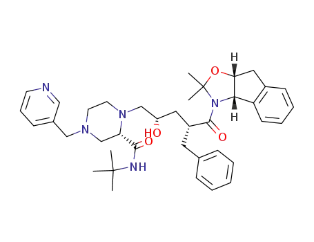 Molecular Structure of 185213-44-9 ((S)-1-[(2S,4R)-4-Benzyl-5-((3aS,8aR)-2,2-dimethyl-8,8a-dihydro-3aH-indeno[1,2-d]oxazol-3-yl)-2-hydroxy-5-oxo-pentyl]-4-pyridin-3-ylmethyl-piperazine-2-carboxylic acid tert-butylamide)