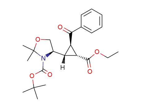 Molecular Structure of 323209-11-6 ((1R,2R,3R)-2-benzoyl-3-[(R)-((3-((2,2-dimethyl-1-oxo)propyl)-2,2-dimethyl)-4-oxazolidinyl)]-cyclopropane-carboxylic acid ethyl ester)