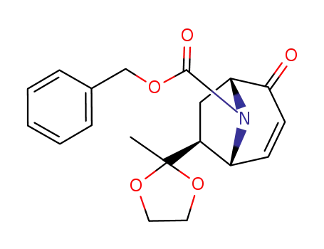 Molecular Structure of 877464-10-3 (8-Azabicyclo[3.2.1]oct-2-ene-8-carboxylic acid,
7-(2-methyl-1,3-dioxolan-2-yl)-4-oxo-, phenylmethyl ester, (1R,5R,7S)-)