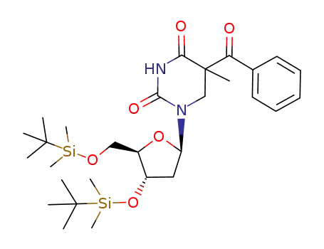Molecular Structure of 187979-93-7 (5-Benzoyl-1-[(2R,4S,5R)-4-(tert-butyl-dimethyl-silanyloxy)-5-(tert-butyl-dimethyl-silanyloxymethyl)-tetrahydro-furan-2-yl]-5-methyl-dihydro-pyrimidine-2,4-dione)