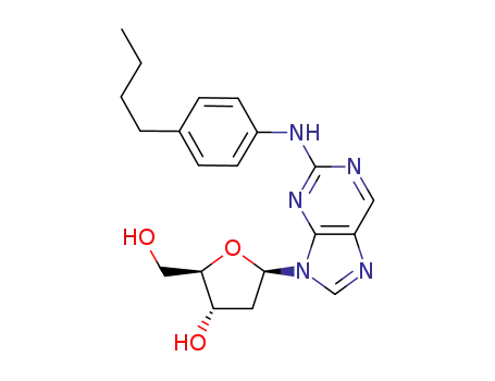 Molecular Structure of 104715-74-4 (N-(4-butylphenyl)-9-(2-deoxy-alpha-D-erythro-pentofuranosyl)-9H-purin-2-amine hydrate (1:1))