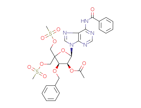 9-(2-O-acetyl-3-O-benzyl-5-O-(methanesulfonyl)-4-C-[[(methanesulfonyl)oxy]methyl]-α-L-erythro-pentofuranosyl)-6-N-benzoyladenine