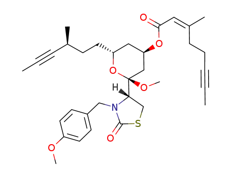 2-Octen-6-ynoic acid, 3-methyl-,
(2R,4R,6R)-tetrahydro-2-methoxy-2-[(4R)-3-[(4-methoxyphenyl)methyl]-
2-oxo-4-thiazolidinyl]-6-[(3S)-3-methyl-4-hexyn-1-yl]-2H-pyran-4-yl ester,
(2Z)-