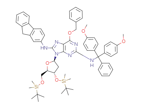 Molecular Structure of 479408-24-7 (8-(N-2-amino-fluorene)-O<sup>6</sup>-benzyl-3',5'-O-bis(tert-butyldimethylsilyl)-N<sup>2</sup>-dimethoxytrityl-2'-deoxyguanosine)