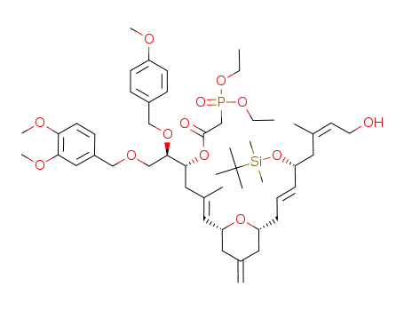(diethoxy-phosphoryl)-acetic acid 4-{6-[4-(<i>tert</i>-butyl-dimethyl-silanyloxy)-8-hydroxy-6-methyl-octa-2,6-dienyl]-4-methylene-tetrahydro-pyran-2-yl}-1-[2-(3,4-dimethoxy-benzyloxy)-1-(4-methoxy-benzyloxy)-ethyl]-3-methyl-but-3-enyl ester