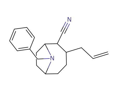 Molecular Structure of 105282-64-2 (9-Azabicyclo[4.2.1]nonane-2-carbonitrile,
9-(phenylmethyl)-3-(2-propenyl)-)