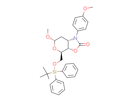 (3aS,4R,6S,7aS)-4-(tert-Butyl-diphenyl-silanyloxymethyl)-6-methoxy-1-(4-methoxy-phenyl)-hexahydro-pyrano[4,3-d]oxazol-2-one