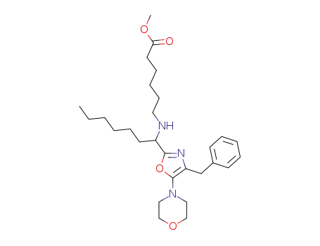 Molecular Structure of 336105-97-6 (6-[1-(4-benzyl-5-morpholin-4-yl-oxazol-2-yl)-heptylamino]-hexanoic acid methyl ester)