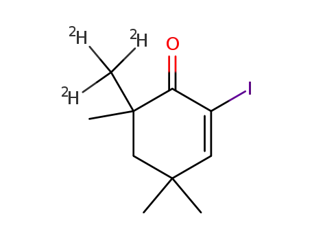 Molecular Structure of 620943-77-3 (2-iodo-6-(trideuteriomethyl)-4,4,6-trimethylcyclohex-2-en-1-one)