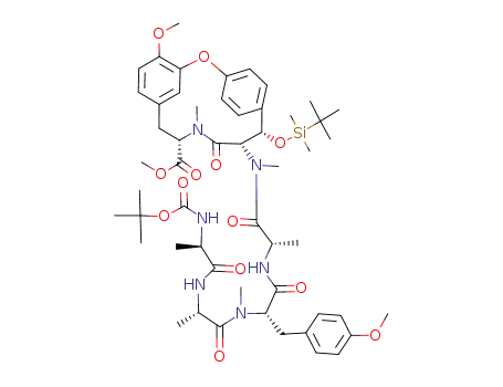 BOC-D-alanyl-L-alanyl-N,O-dimethyl-L-tyrosyl-L-alanyl-N-methyl-3(S)-<(tert-butyldimethylsilyl)oxy>-L-tyrosyl-N,O-dimethyl-L-tyrosine cyclic 5<sup>4</sup><*>6<sup>3</sup> ether, methyl ester