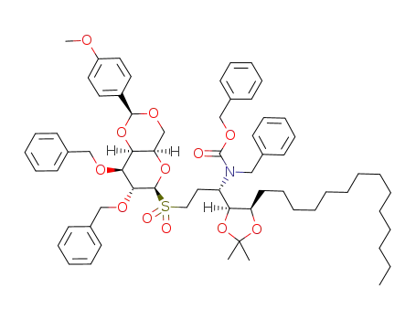 Benzyl-[(S)-3-[(2S,4aR,6S,7R,8S,8aS)-7,8-bis-benzyloxy-2-(4-methoxy-phenyl)-hexahydro-pyrano[3,2-d][1,3]dioxine-6-sulfonyl]-1-((4S,5R)-2,2-dimethyl-5-tetradecyl-[1,3]dioxolan-4-yl)-propyl]-carbamic acid benzyl ester